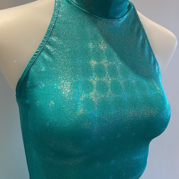 Aqua Holographic Wide leg Cutout Jumpsuit - Picture 4 of 15